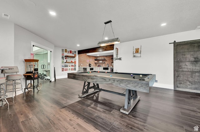 2673 S 4950 W, Taylor, UT 84401 - recreation room with a barn door, billiards, visible vents, baseboards, and dark wood finished floors
