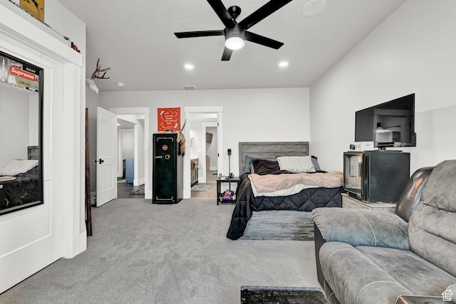 2673 S 4950 W, Taylor, UT 84401 - bedroom featuring recessed lighting, ceiling fan, visible vents, and light colored carpet