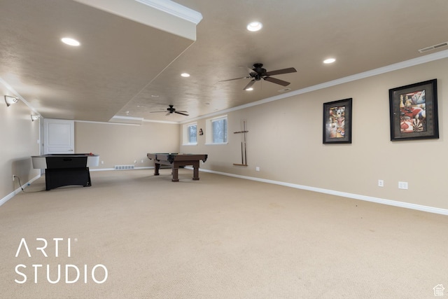 3013 W Alta Peak Rd, South Jordan, UT 84095 - rec room featuring baseboards, visible vents, and light colored carpet