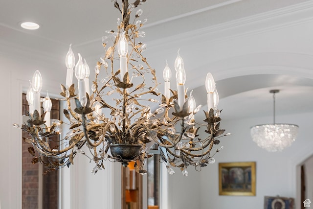 1609 E Quail Way, Logan, UT 84321 - interior details with arched walkways and an inviting chandelier