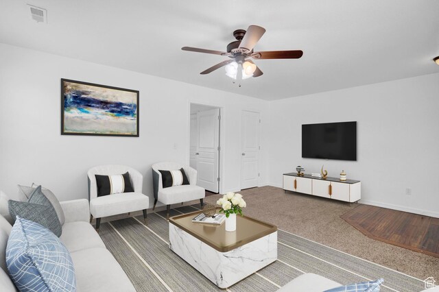 298 Beaumont Dr, Kaysville, UT 84037 - living area featuring ceiling fan, baseboards, and carpet floors