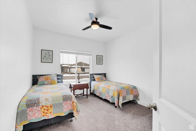 bedroom with carpet flooring and ceiling fan