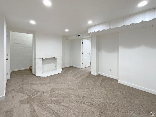 2943 S 400 W, Bountiful, UT 84010 - carpeted empty room with baseboards, a multi sided fireplace, visible vents, and recessed lighting