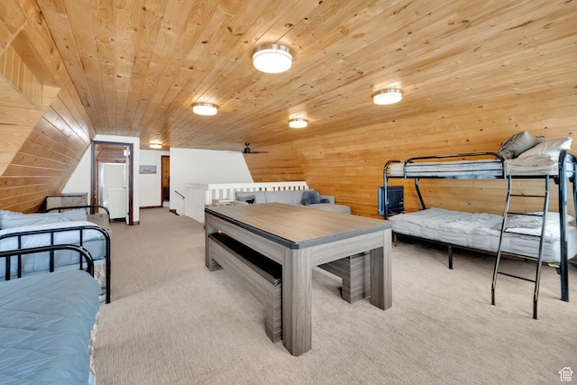 11249 E Columbine Ln Unit 1607, Heber City, UT 84032 - bedroom with carpet flooring, wooden walls, wooden ceiling, and refrigerator