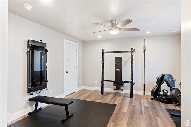 912 N 600 E, Morgan, UT 84050 - workout room featuring ceiling fan, baseboards, and wood finished floors
