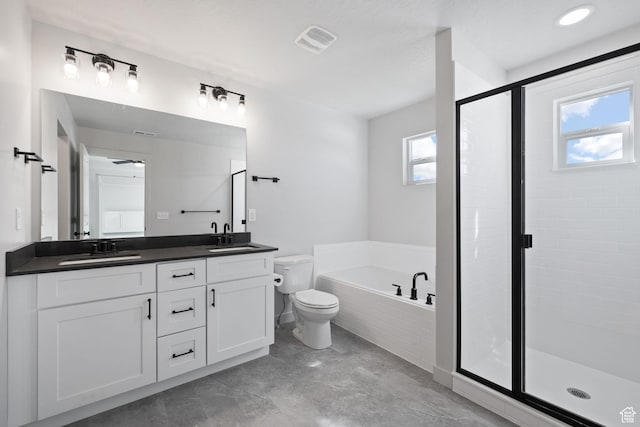 full bath featuring a sink, a shower stall, visible vents, and a bath