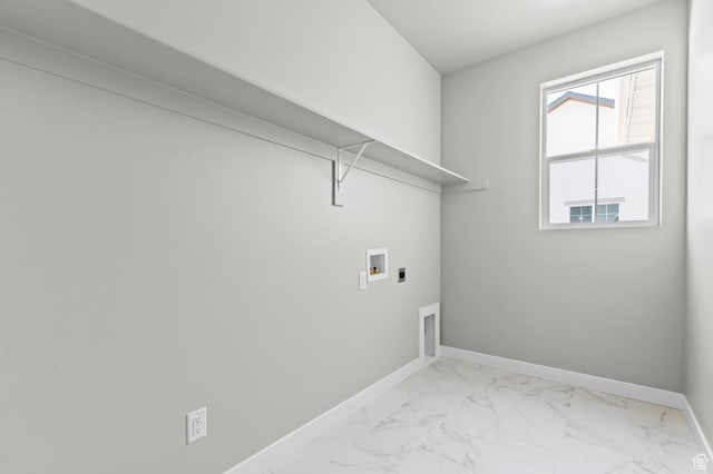 2571 N 3200 W, Clinton, UT 84015 - laundry area with hookup for a washing machine, electric dryer hookup, baseboards, and light marble finish flooring