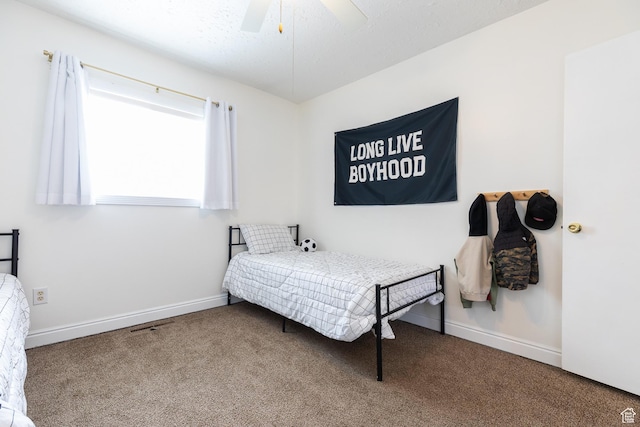 93 N 200 W, Smithfield, UT 84335 - carpeted bedroom with a textured ceiling, a ceiling fan, and baseboards