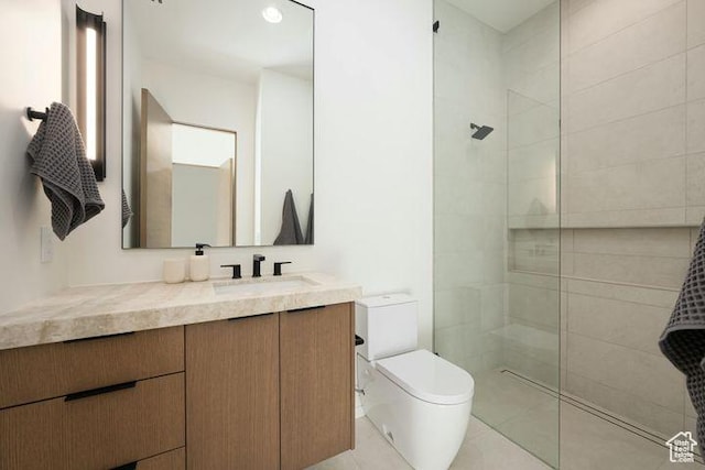 2655 W Shoshoni Trl, St George, UT 84770 - bathroom with toilet, tile patterned flooring, walk in shower, and vanity