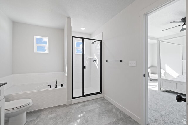 107 W 1360 N, Nephi, UT 84648 - full bath featuring a stall shower, a ceiling fan, toilet, a garden tub, and vanity