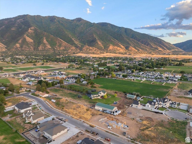 drone / aerial view with a mountain view and a residential view