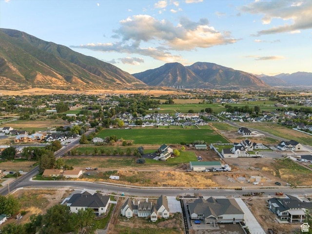 drone / aerial view with a mountain view and a residential view