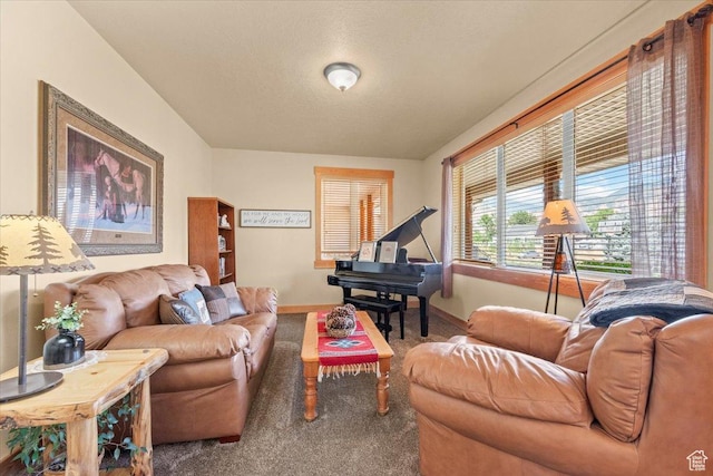 living room with baseboards and carpet floors