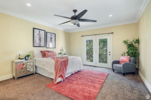 1429 E Chateau Ridge Way S, Sandy, UT 84092 - carpeted bedroom featuring access to exterior, baseboards, ornamental molding, and recessed lighting
