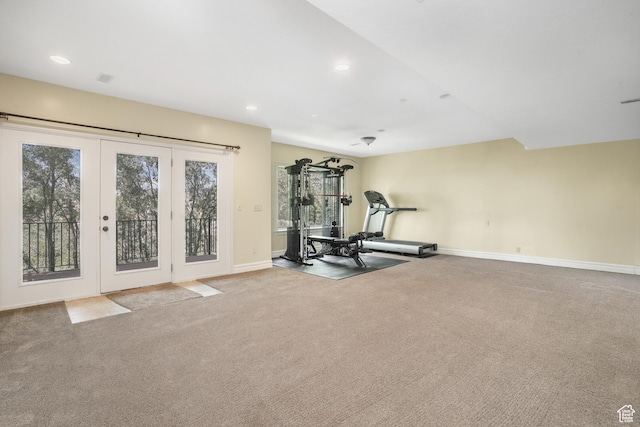 1429 E Chateau Ridge Way S, Sandy, UT 84092 - workout area featuring light carpet, recessed lighting, baseboards, and french doors