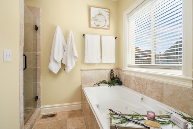 1429 E Chateau Ridge Way S, Sandy, UT 84092 - bathroom with a stall shower, a garden tub, visible vents, and baseboards