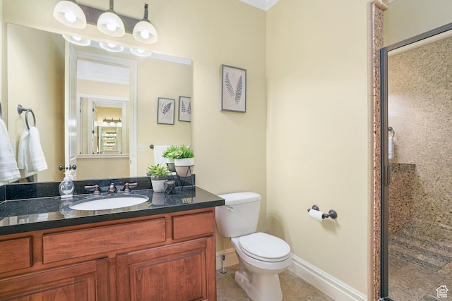 1429 E Chateau Ridge Way S, Sandy, UT 84092 - bathroom with toilet, vanity, baseboards, a shower stall, and tile patterned floors