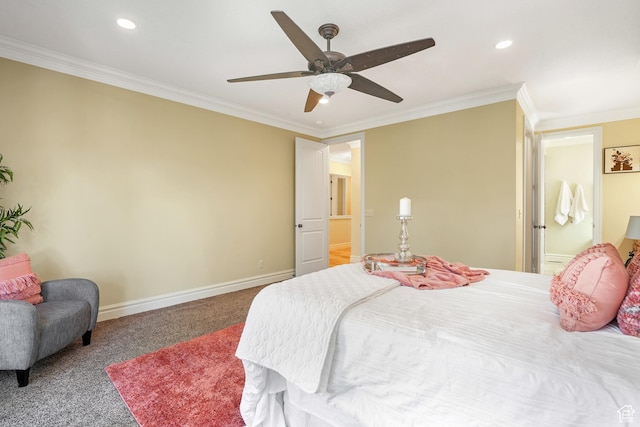 1429 E Chateau Ridge Way S, Sandy, UT 84092 - carpeted bedroom with ornamental molding, recessed lighting, ceiling fan, and baseboards