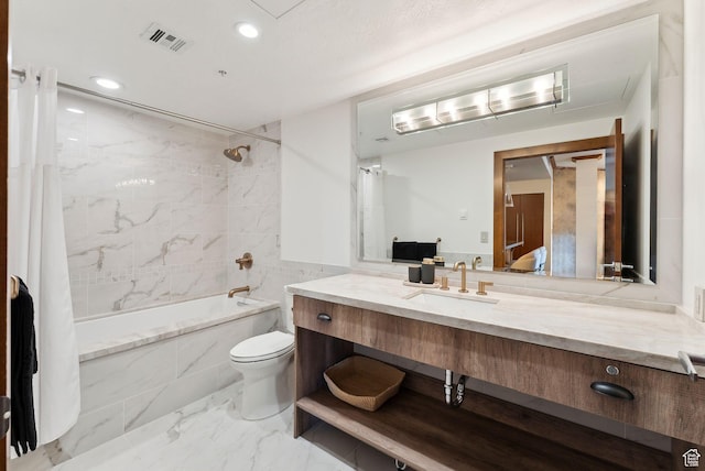 3720 N Sundial Ct Unit C207, Park City, UT 84098 - bathroom featuring marble finish floors, bathtub / shower combination, toilet, vanity, and recessed lighting