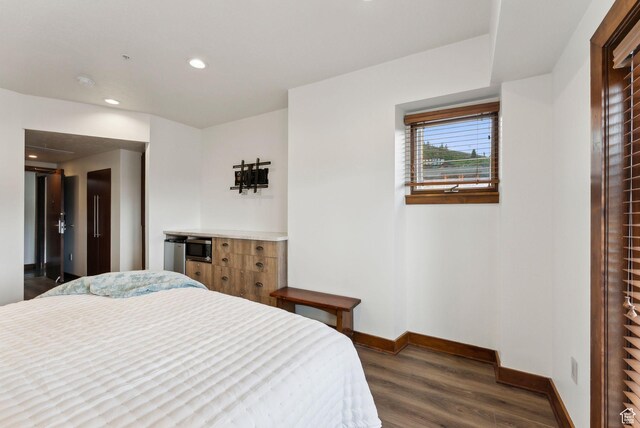 3720 N Sundial Ct Unit C207, Park City, UT 84098 - bedroom featuring baseboards, dark wood-type flooring, and recessed lighting