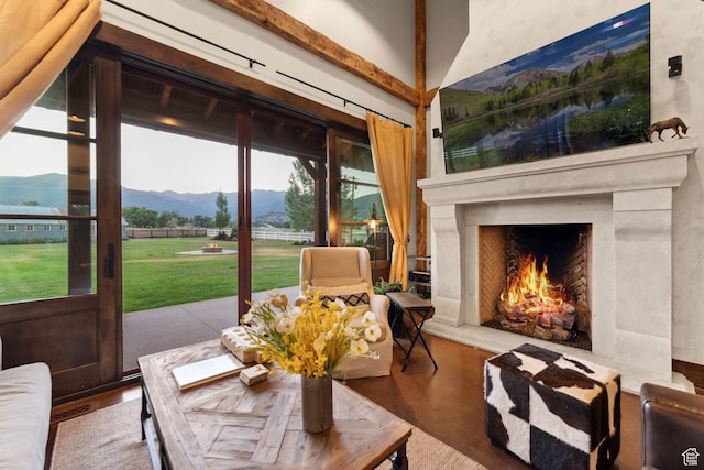 703 River Rd, Midway, UT 84049 - view of patio with a high end fireplace and a mountain view