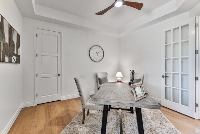 38 S 1840 W, St George, UT 84770 - office with baseboards, a raised ceiling, a ceiling fan, and light wood-style floors