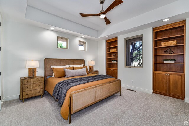 38 S 1840 W, St George, UT 84770 - bedroom with recessed lighting, visible vents, a ceiling fan, light carpet, and baseboards