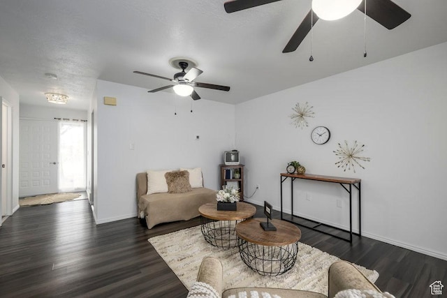 488 E 200 S Unit A3, Clearfield, UT 84015 - living room with ceiling fan, dark wood-style flooring, and baseboards