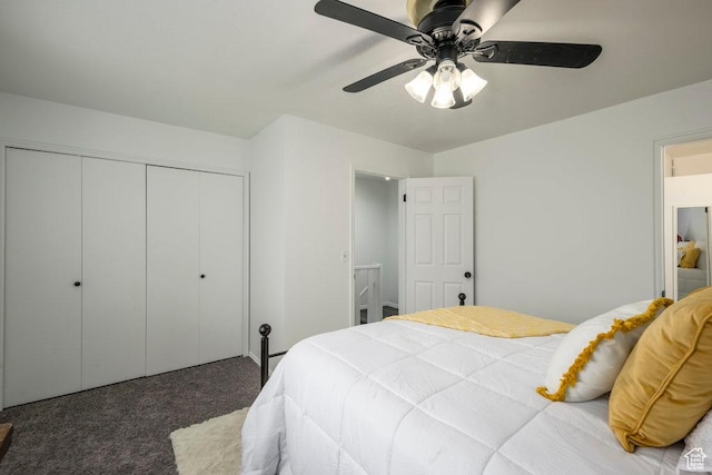 488 E 200 S Unit A3, Clearfield, UT 84015 - bedroom with a ceiling fan, dark colored carpet, and a closet
