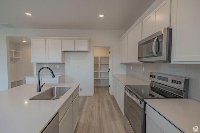 1656 N 800 W, Salem, UT 84653 - kitchen featuring stainless steel appliances, a sink, white cabinets, decorative backsplash, and recessed lighting