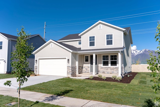 1678 N 800 W, Salem, UT 84653 - traditional-style home featuring covered porch, driveway, an attached garage, and stone siding