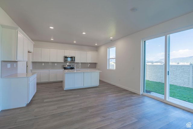1678 N 800 W, Salem, UT 84653 - kitchen with stainless steel appliances, light countertops, light wood-style floors, baseboards, and recessed lighting