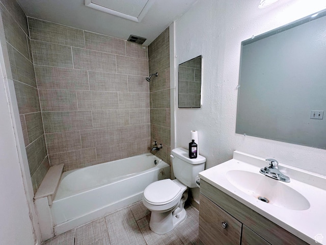 1866 W Homestead Farms Ln S Unit 1, Salt Lake City, UT 84119 - full bathroom with bathtub / shower combination, a textured wall, toilet, vanity, and tile patterned floors