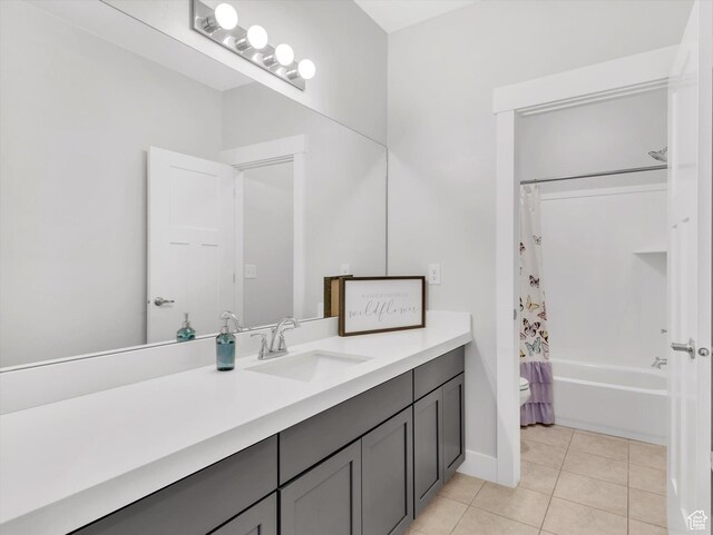 14678 S Silver Blossom Way E, Draper, UT 84020 - full bath with vanity, tile patterned floors, and shower / bath combo with shower curtain