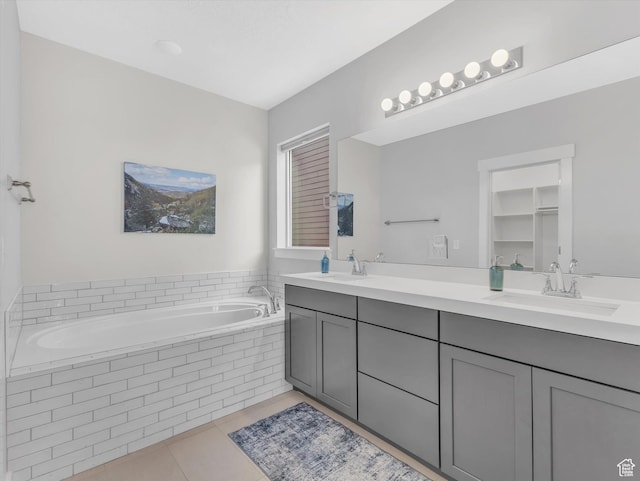 14678 S Silver Blossom Way E, Draper, UT 84020 - bathroom with double vanity, a garden tub, and tile patterned floors
