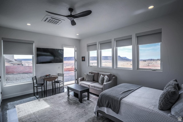 2906 N Purple Sage Rd, Apple Valley, UT 84737 - bedroom with access to outside, baseboards, recessed lighting, wood finished floors, and ceiling fan