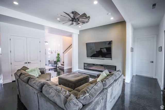 2906 N Purple Sage Rd, Apple Valley, UT 84737 - living area featuring recessed lighting, baseboards, a ceiling fan, and stairs
