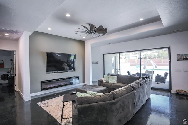 2906 N Purple Sage Rd, Apple Valley, UT 84737 - living area with baseboards, recessed lighting, a ceiling fan, and finished concrete floors