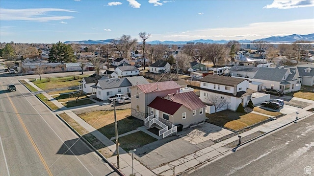 aerial view with a mountain view and a residential view