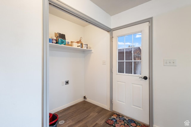 984 N Independence Ave W, Provo, UT 84604 - laundry area featuring laundry area, dark wood-style flooring, electric dryer hookup, and baseboards
