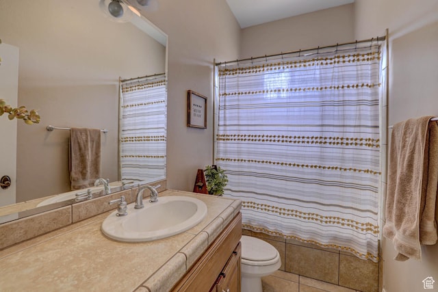 1163 W Sunrise Cir, Washington, UT 84780 - bathroom featuring toilet, tile patterned floors, a shower with curtain, and vanity