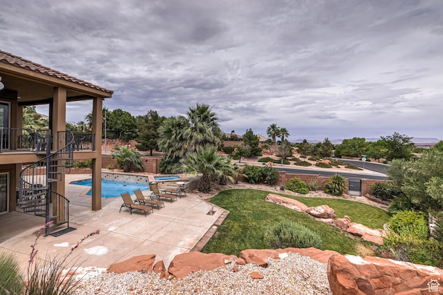 1163 W Sunrise Cir, Washington, UT 84780 - pool featuring a patio, a hot tub, and stairs