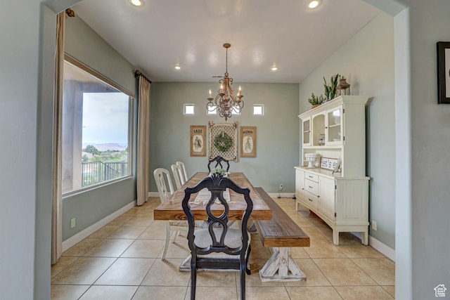 1163 W Sunrise Cir, Washington, UT 84780 - dining area featuring light tile patterned floors, recessed lighting, baseboards, and an inviting chandelier