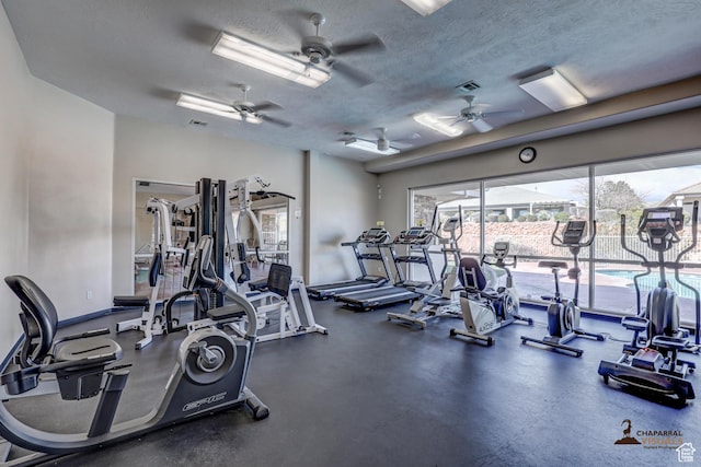 1163 W Sunrise Cir, Washington, UT 84780 - gym featuring a textured ceiling, visible vents, and baseboards