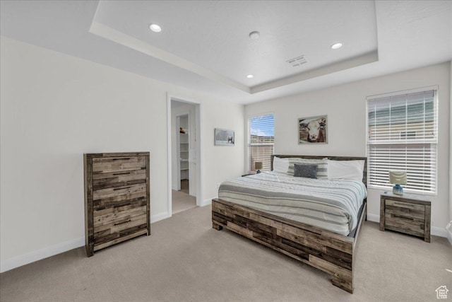 1466 N Arena Roja Dr, Washington, UT 84780 - bedroom featuring recessed lighting, a raised ceiling, light colored carpet, and baseboards