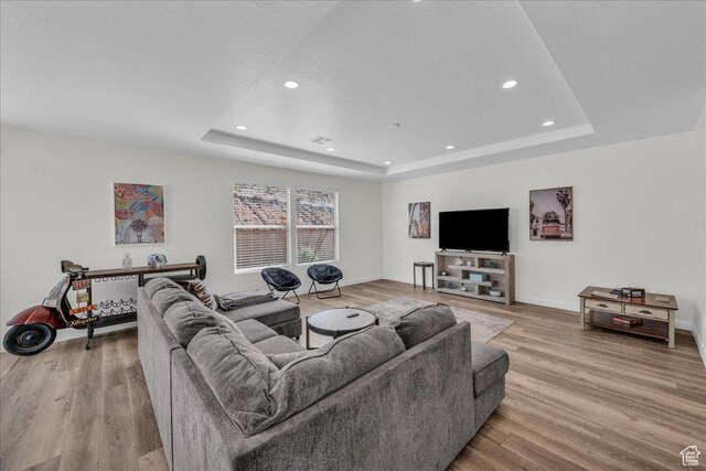 1466 N Arena Roja Dr, Washington, UT 84780 - living area with light wood finished floors, baseboards, and a raised ceiling