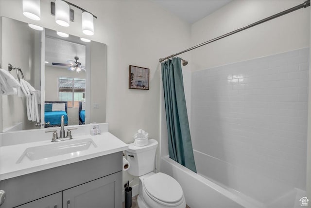 1466 N Arena Roja Dr, Washington, UT 84780 - ensuite bathroom with a ceiling fan, toilet, shower / tub combo with curtain, ensuite bathroom, and vanity