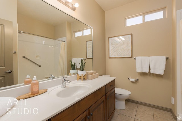 1109 N Ventana Dr, Washington, UT 84780 - full bath with baseboards, toilet, a shower with curtain, tile patterned flooring, and vanity