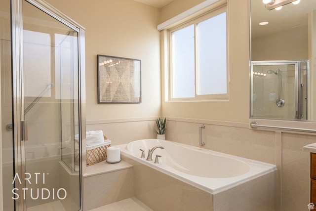 1109 N Ventana Dr, Washington, UT 84780 - full bath featuring a garden tub, vanity, and a shower stall