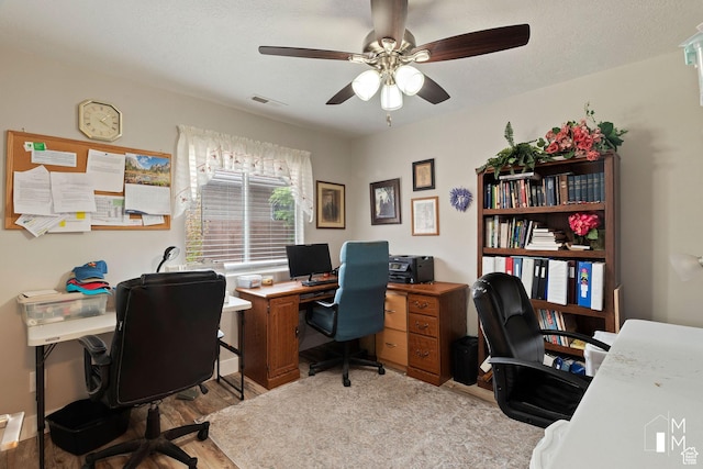 657 W 150 S, Hurricane, UT 84737 - office area featuring a ceiling fan, light wood-type flooring, visible vents, and a textured ceiling
